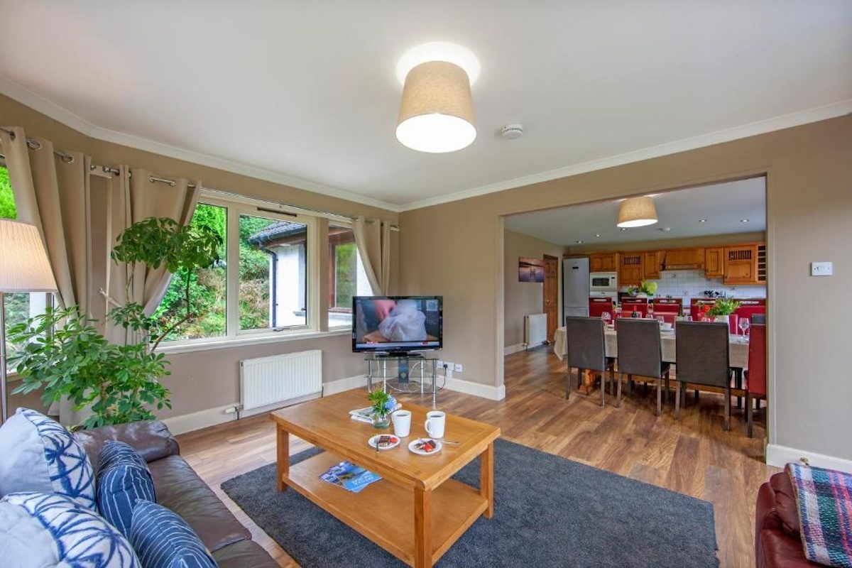 Looking from the living room through to the kitchen